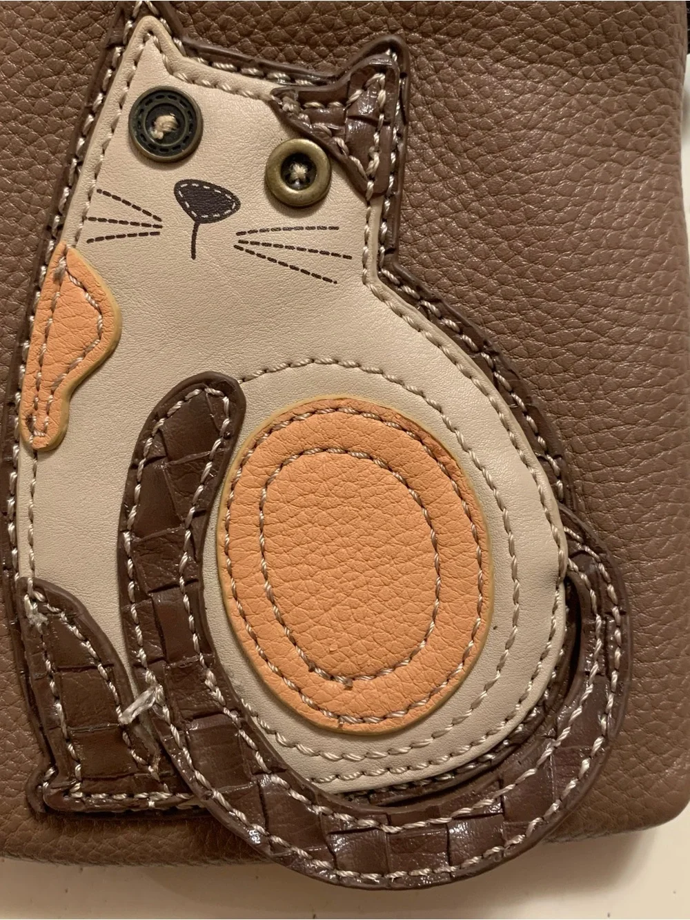 Chala Brown Cat Applique Crossbody Phone Pouch